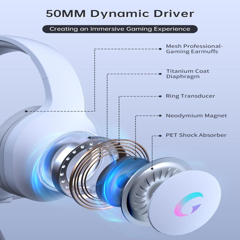 Microphone Active Noise Reduction Gaming Headset, Head-Mounted Wired Headset, Stereo Surround Headset, with RGB Lighting Effects, 50Mm Dynamic Unit, 3.5Mm Audio Jack, Support PS5, PC, Switch, Xboxseries