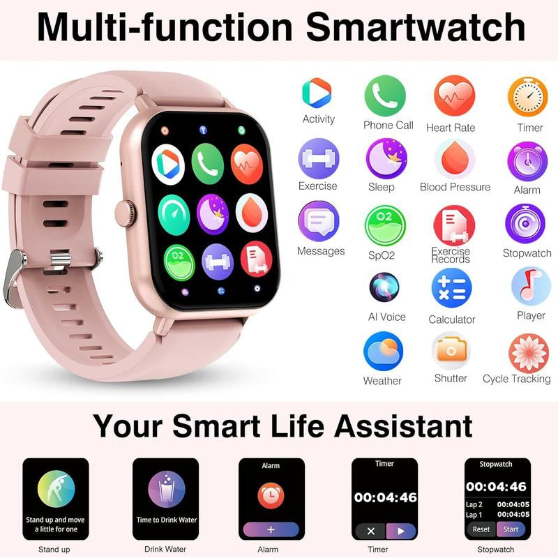 Watch for Men Women Compatible with IOS Android Phone, 1.83" Full Touchscreen IP68 Smartwatch,Fitness with Make/Recive Call 110+ Modes /Sleep ,Pink