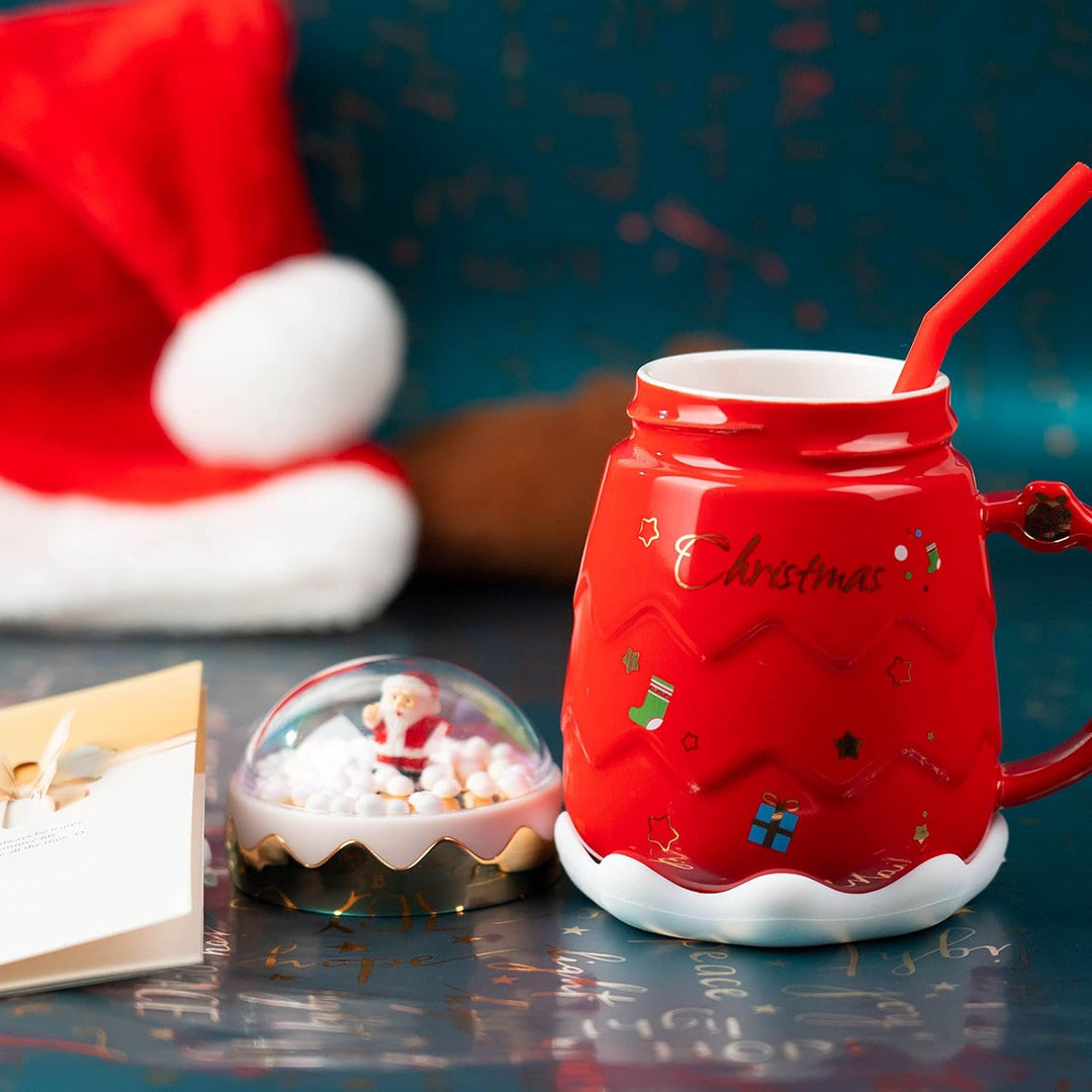 PDTXCLS XGATML TANGDIAABBCC Christmas Mug, 15 Oz Coffee Cup, Funny Xmas Coffee Gift Mugs Set for Children, Friends, Family, Brothers, Sisters Ceramic Christmas Coffee Cup 8Pieces (Red)