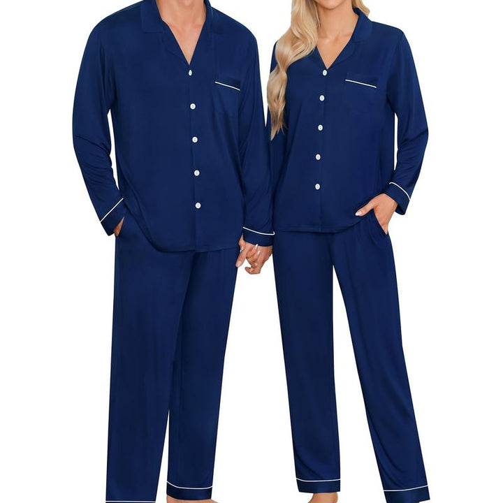 SWOMOG Matching Couple Christmas Pajamas Set Modal Long Sleeve Button-Down Sleepwear Family Clothing Sets Pants Womenswear Breathable Suits Red Elastic Black Casual