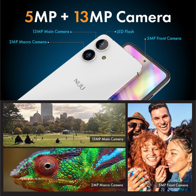 NUU N10 Unlock Smartphone 8GB(4GB+4GB Virtual RAM) +128GB,13MP + 5MP Camera,Android 14 Dual SIM 4G,8-Core 6.6" 90Hz Hd+,5000Mah Battery ,1 Year US Warranty