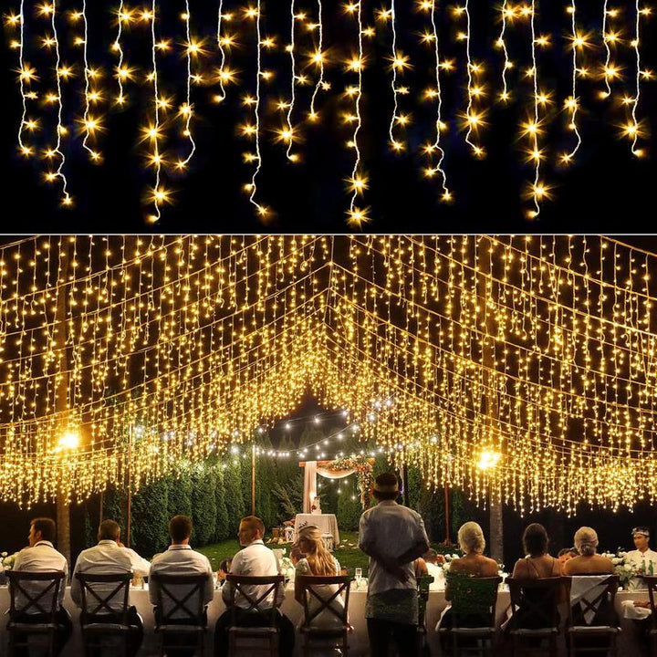 400 LED 33Ft Warm White Icicle Christmas Lights Outdoor Waterproof Curtain String Lights with 8 Modes for Holiday Home Party Decor