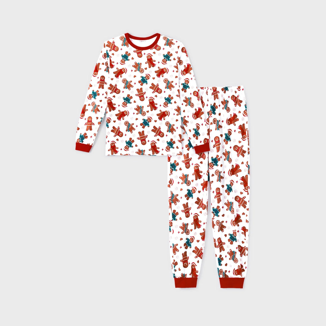 Men’S Pajama Pants Sleep Set Christmas Pajamas Family Matching Long Sleeve Gingerbread Man White Pjs, 2-Piece, Size S