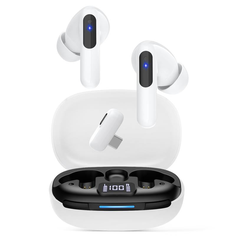 Wireless Earbuds, Bluetooth 5.3 Headphones Bass Stereo, Ear Buds with Noise Cancelling Mic LED Display, 2.4Ghz Gaming Earbuds, 36Hs Playtime for Meta Quest 3/2, PS5/4, Steam Deck, VR, Switch, PC