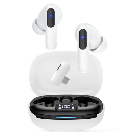Wireless Earbuds, Bluetooth 5.3 Headphones Bass Stereo, Ear Buds with Noise Cancelling Mic LED Display, 2.4Ghz Gaming Earbuds, 36Hs Playtime for Meta Quest 3/2, PS5/4, Steam Deck, VR, Switch, PC