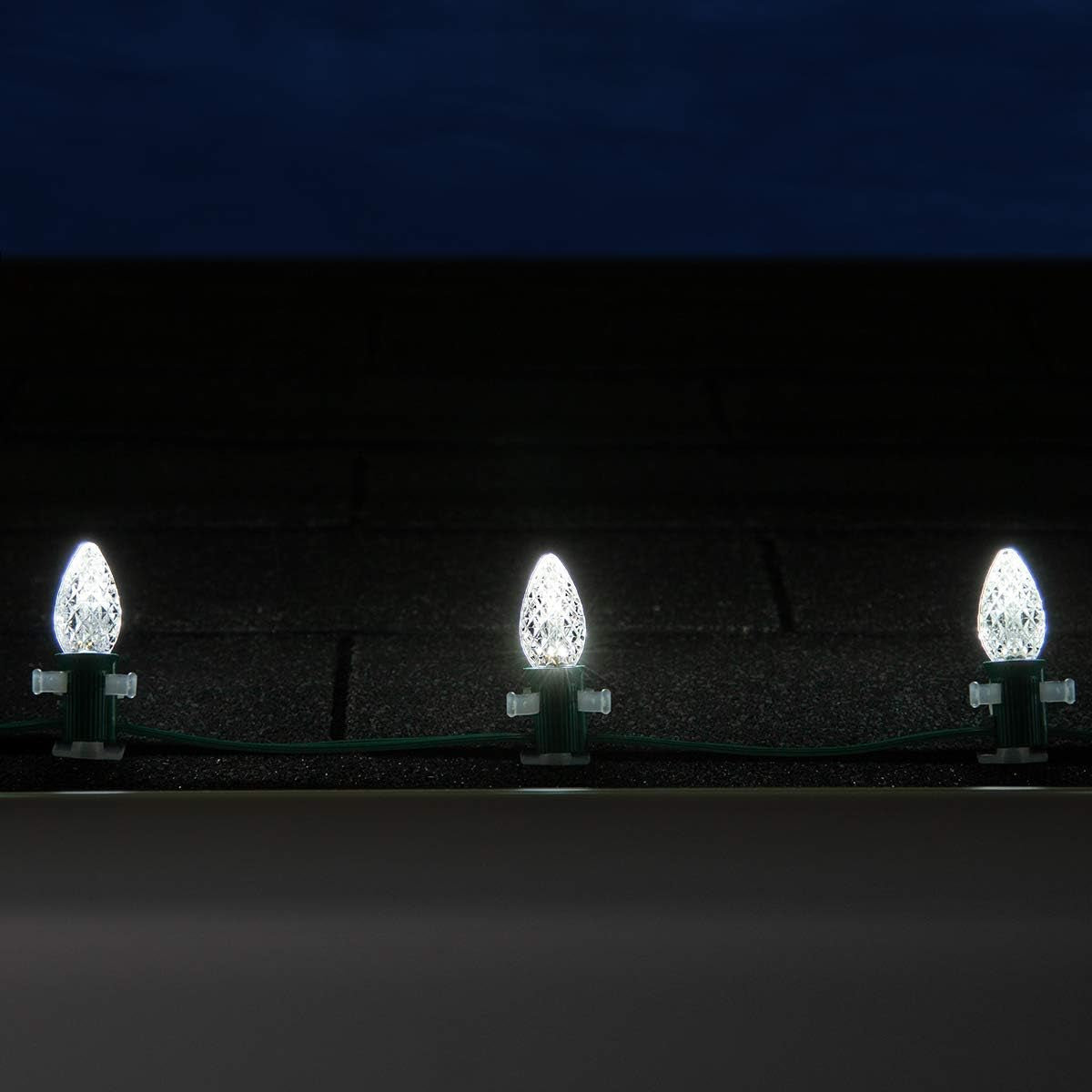 25 C7 Opticore Cool White Heavy Duty Christmas Lights – Outdoor Commercial Bulbs with 18 Gauge Green Wire (25 Ft)