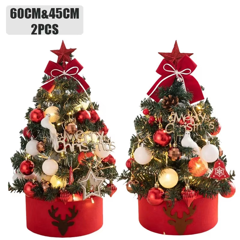 2PCS 2024 Christmas Decoration Desktop Christmas Tree Set Christmas Decoration Ornament Mini Small Christmas Tree Christmas Gift