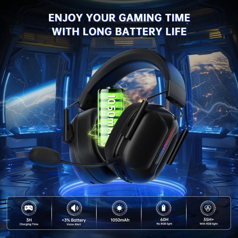 Wireless Gaming Headset for Xbox Series X|S, Xbox One, PC, PS5/4, Mac, Mobile, Switch, 3D Surround Sound, Bluetooth 5.3, 60H Battery, Gaming Headphones with Detachable Noise Canceling Mic