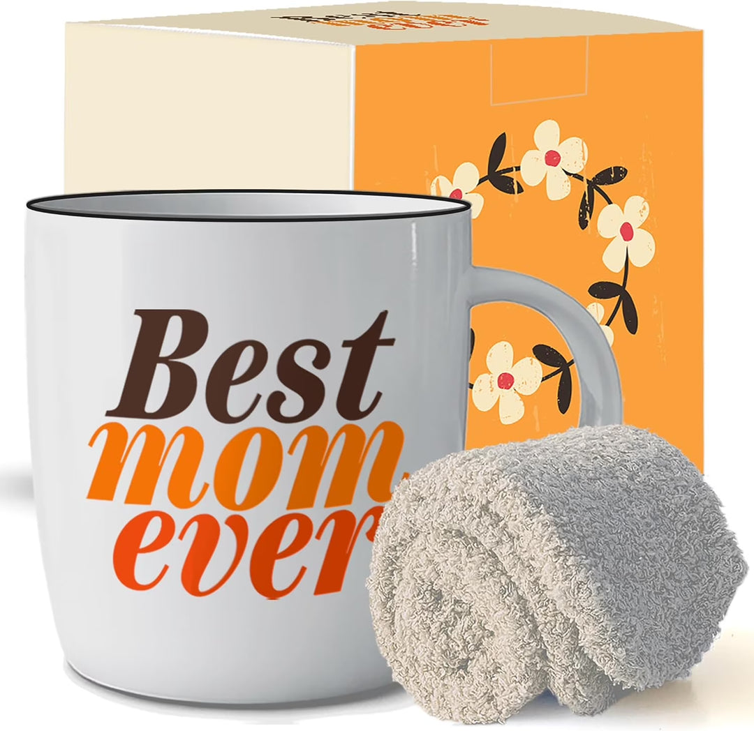 Triple  Worlds Best Mom Ever Coffee Mug & Socks Set for Mother, Gifts Ideas for Christmas,Valentines, Mothers Day, Birthday, from Daughter and Son, Cool Mommy Presents, Ceramic Cup 380Ml