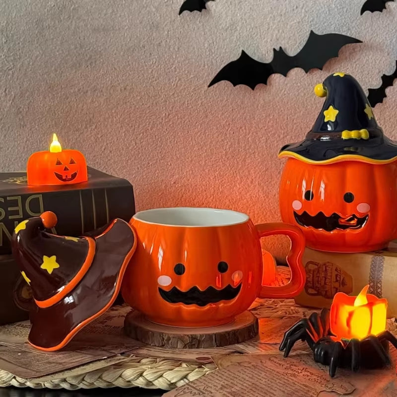Creative Funny Pumpkin Water Cup High-Looking Cute Cup Gift with Cover Christmas Mug Birthday Gift