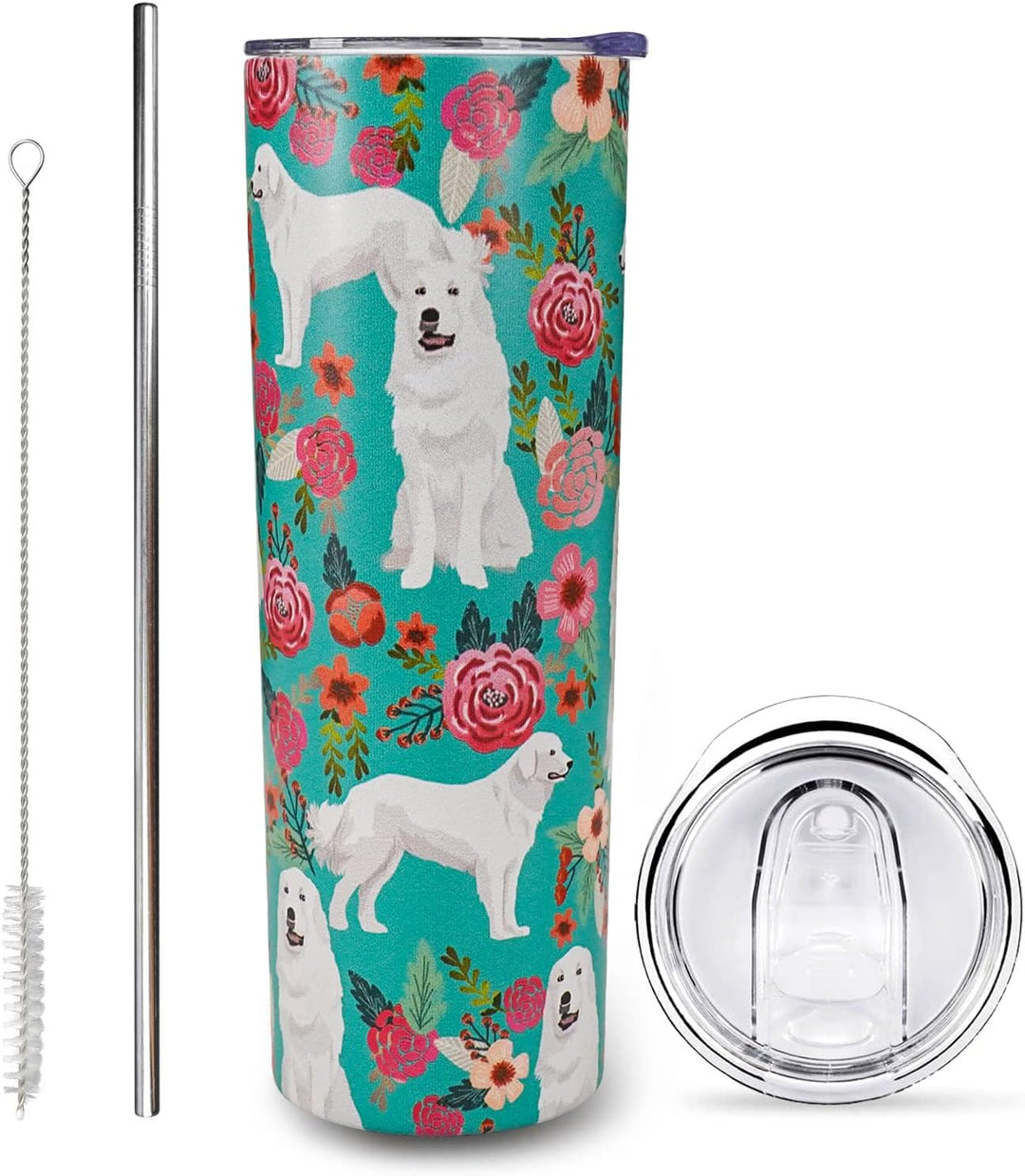 Great Pyrenees Dog 20 Oz Dog Printtumbler,Tumbler with Lid and Straw Travel Cup Stainless Steel Tumbler Coffee Pyrenees Dog Mug for Dog Lover Gifts