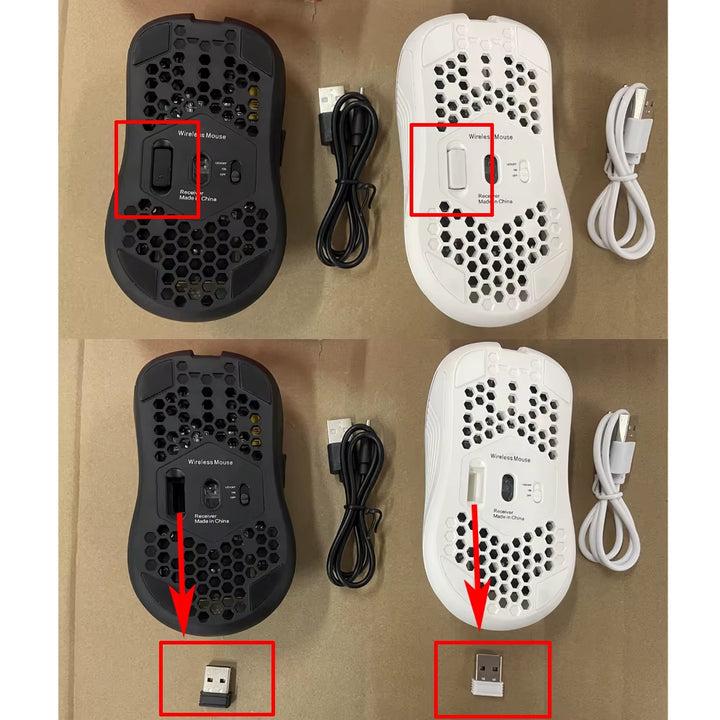 2.4G Wireless Mouse with RGB Backlit 6-Button 3-Speed DPI Type C Rechargeable Ergonomic Honeycomb Design Gaming Mouse