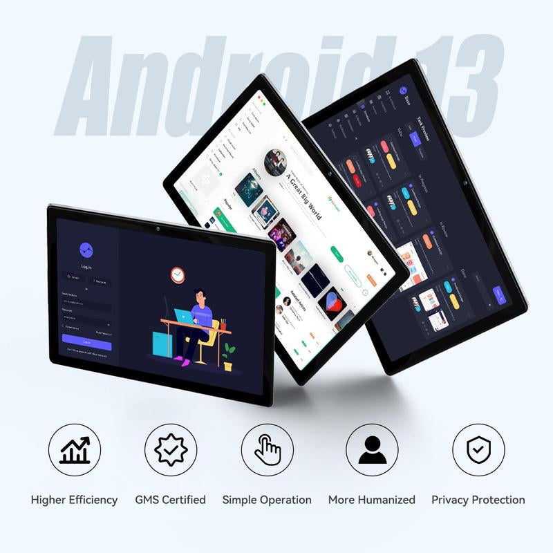 Aeezo Tablet 10.1 Inch Android 13/14 Quad/Octa-Core 64GB ROM, Big Screen, Brightly Color, Large Capacity and Low Consumption, Learning Tablet