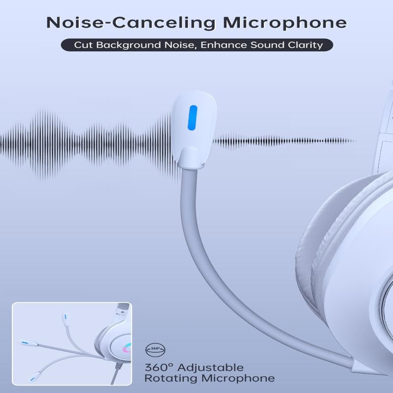 Microphone Active Noise Reduction Gaming Headset, Head-Mounted Wired Headset, Stereo Surround Headset, with RGB Lighting Effects, 50Mm Dynamic Unit, 3.5Mm Audio Jack, Support PS5, PC, Switch, Xboxseries