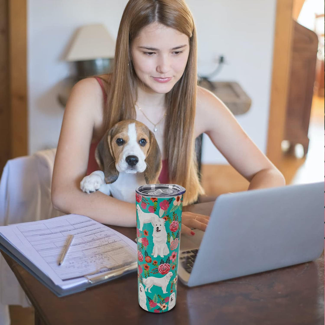 Great Pyrenees Dog 20 Oz Dog Printtumbler,Tumbler with Lid and Straw Travel Cup Stainless Steel Tumbler Coffee Pyrenees Dog Mug for Dog Lover Gifts