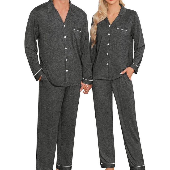 SWOMOG Matching Couple Christmas Pajamas Set Modal Long Sleeve Button-Down Sleepwear Family Clothing Sets Pants Womenswear Breathable Suits Red Elastic Black Casual