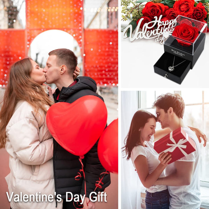 Gift for Her Anniversary Roses Birthday Gifts Rose Eternal Flower Gift for Women,Handmade Gift Box Rose Gift,Rose Gift Box Flower Necklace for Mom Wife Ladies Wedding Christmas Home Decor