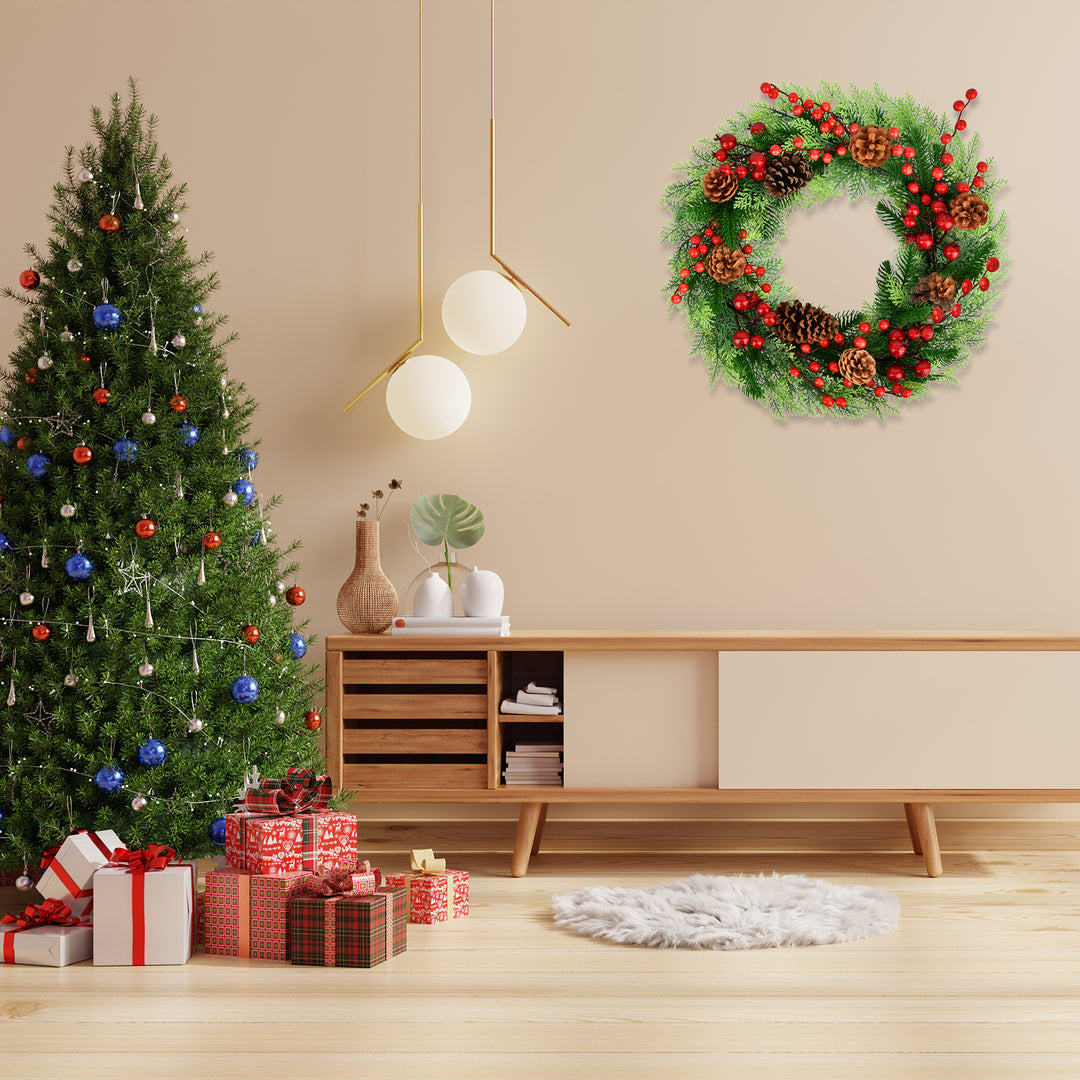 Christmas Wreath,18 Inch Artificial Front Door Wreaths for Hanging Decorations for Home Holiday Indoor/Outdoor Xmas Party Decor Christmas Decoration Simulation Rattan Berry Wreath