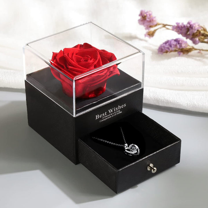Gift for Her Anniversary Roses Birthday Gifts Rose Eternal Flower Gift for Women,Handmade Gift Box Rose Gift,Rose Gift Box Flower Necklace for Mom Wife Ladies Wedding Christmas Home Decor