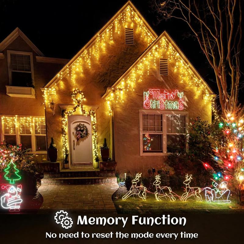 400 LED 33Ft Warm White Icicle Christmas Lights Outdoor Waterproof Curtain String Lights with 8 Modes for Holiday Home Party Decor