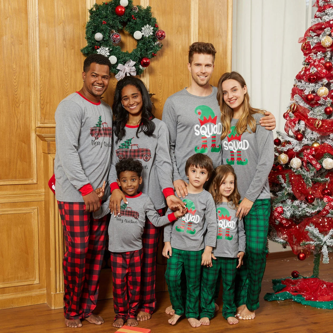 Kids Family Christmas Pajamas Matching Sets Long Sleeve Top and Green Plaid Pant Gifts Flame Retardant, 2-Piece, Size 2Y