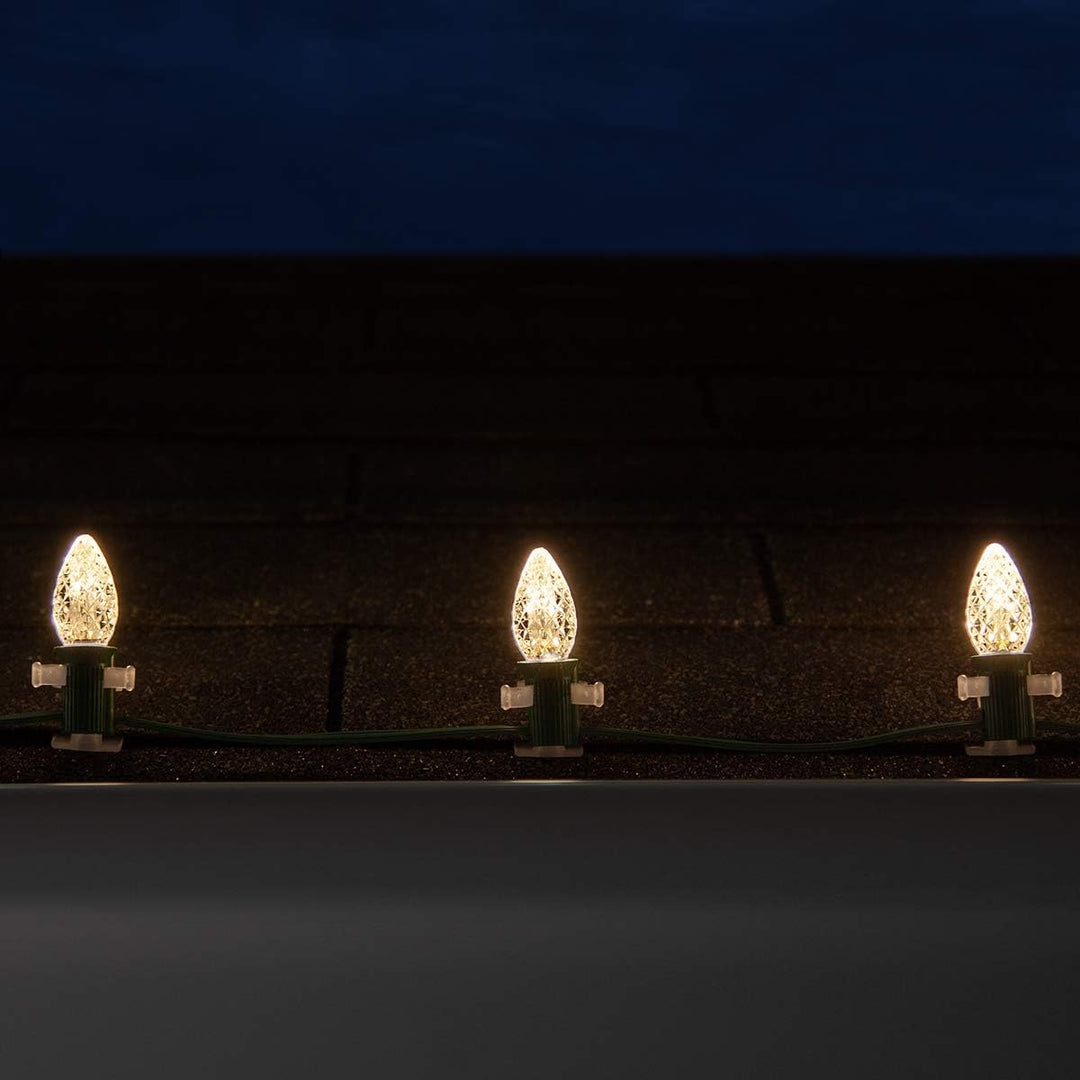 C7 Opticore Commercial Grade Warm White Christmas Lights – Heavy Duty Outdoor Holiday Bulbs on 18-Gauge Green Wire (100 Lights, 100 Ft)