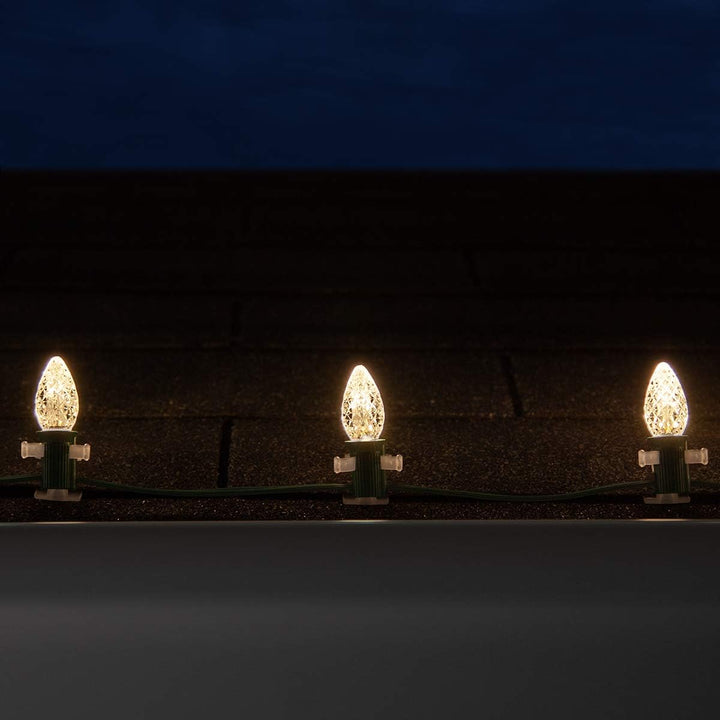 C7 Opticore Commercial Grade Warm White Christmas Lights – Heavy Duty Outdoor Holiday Bulbs on 18-Gauge Green Wire (100 Lights, 100 Ft)