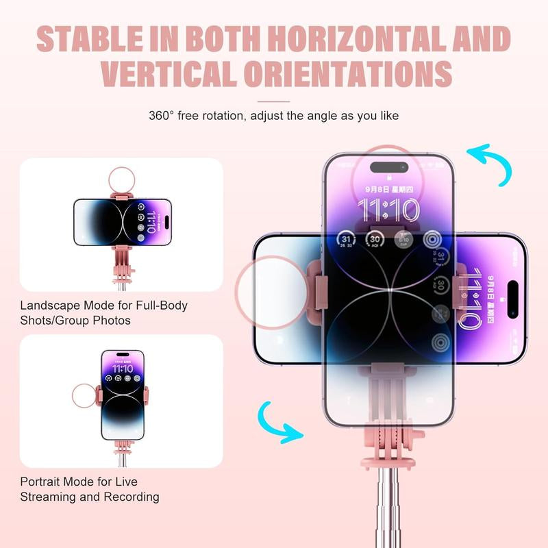 Selfie Stick with Rechargable Remote and Light, Tripod for , Cell Phone Stand for Video Recording, Portable Travel Essentials Smartphone Mount Holder, Extendable Vlogging Filming Accessories