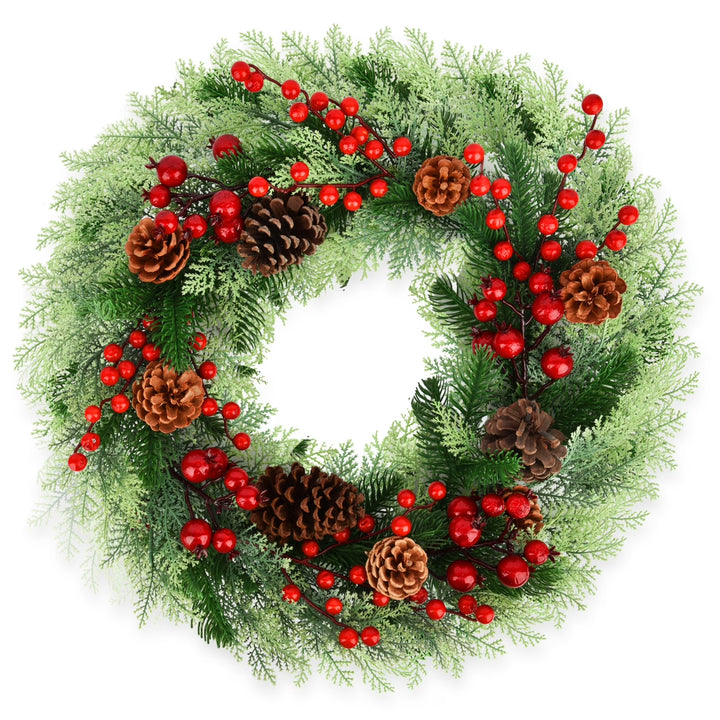 Christmas Wreath,18 Inch Artificial Front Door Wreaths for Hanging Decorations for Home Holiday Indoor/Outdoor Xmas Party Decor Christmas Decoration Simulation Rattan Berry Wreath