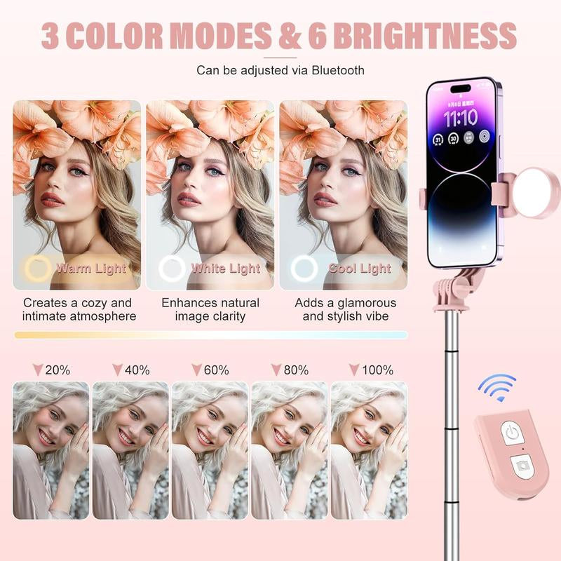 Selfie Stick with Rechargable Remote and Light, Tripod for , Cell Phone Stand for Video Recording, Portable Travel Essentials Smartphone Mount Holder, Extendable Vlogging Filming Accessories