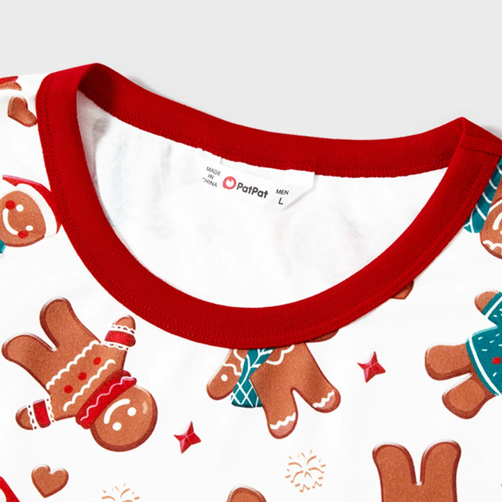 Men’S Pajama Pants Sleep Set Christmas Pajamas Family Matching Long Sleeve Gingerbread Man White Pjs, 2-Piece, Size S