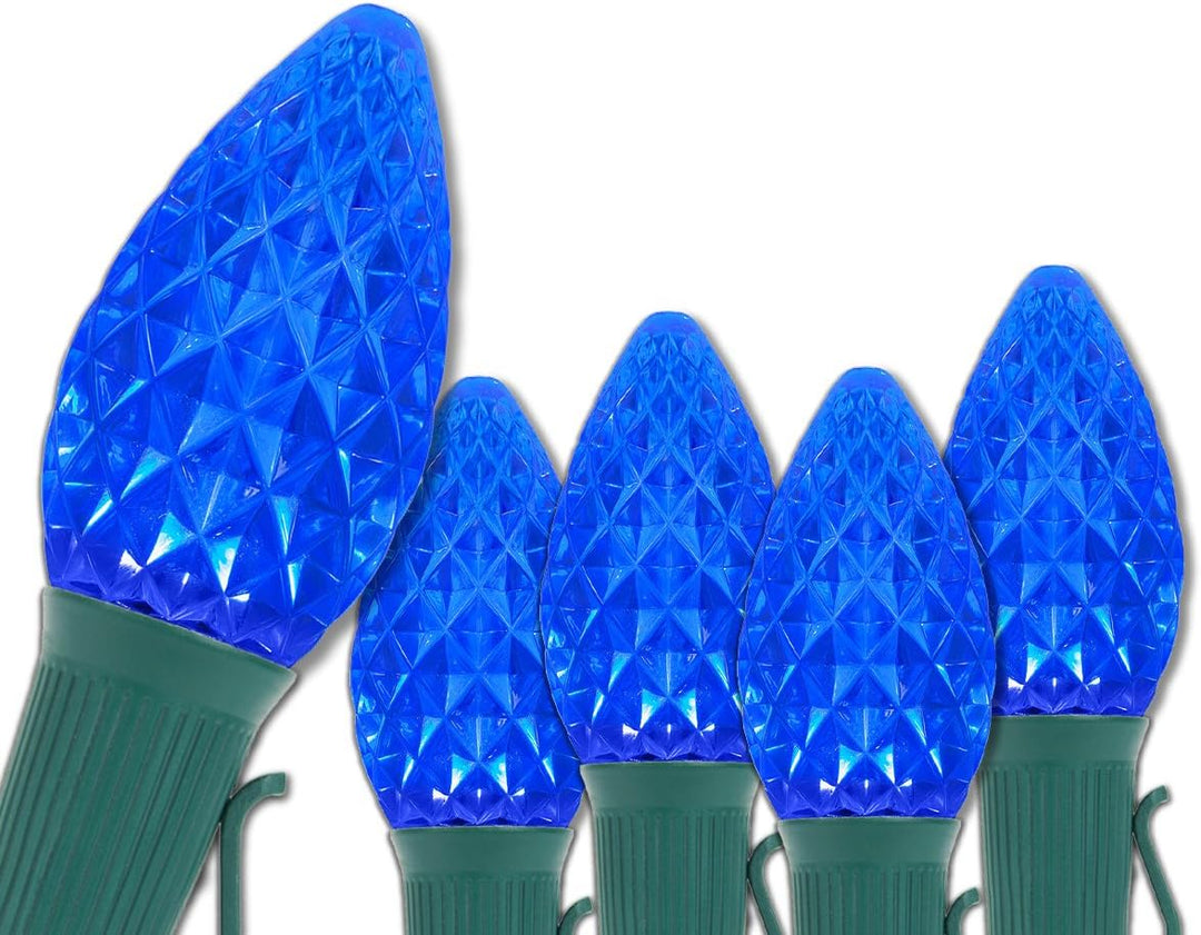 50 C7 Opticore Blue Outdoor Christmas Lights - Commercial Heavy Duty Outdoor House Patio Lights on Green Wire (50 Ft)