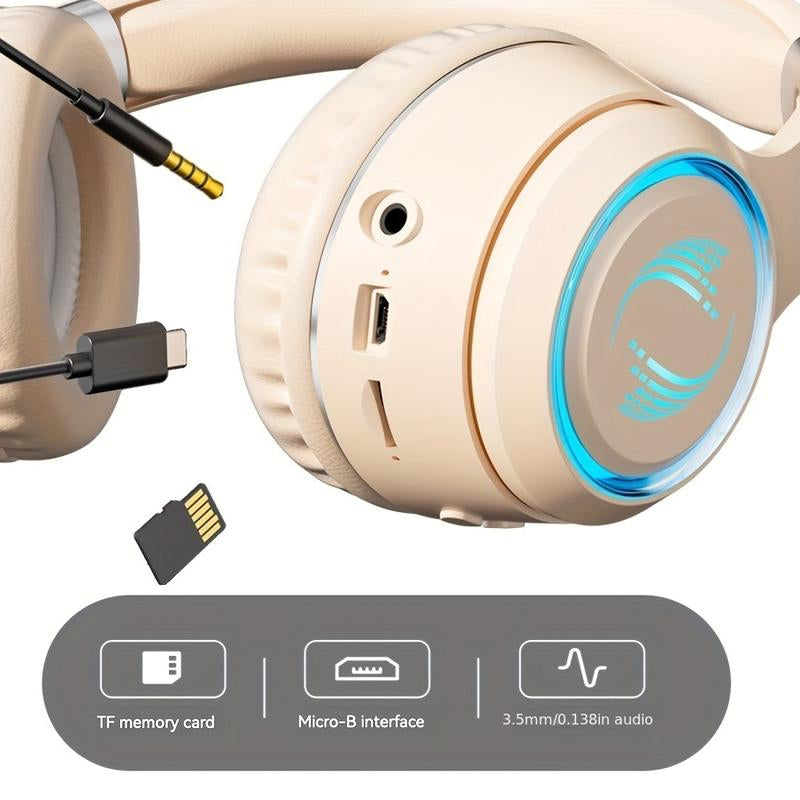 Over-Ear Wireless Headset with Wireless, Foldable Design, Long Battery Life, Support TF Card, Soft Cushion Earmuffs for Smart Phones and Laptops, Comfortable Fit, Suitable for All-Day Wear