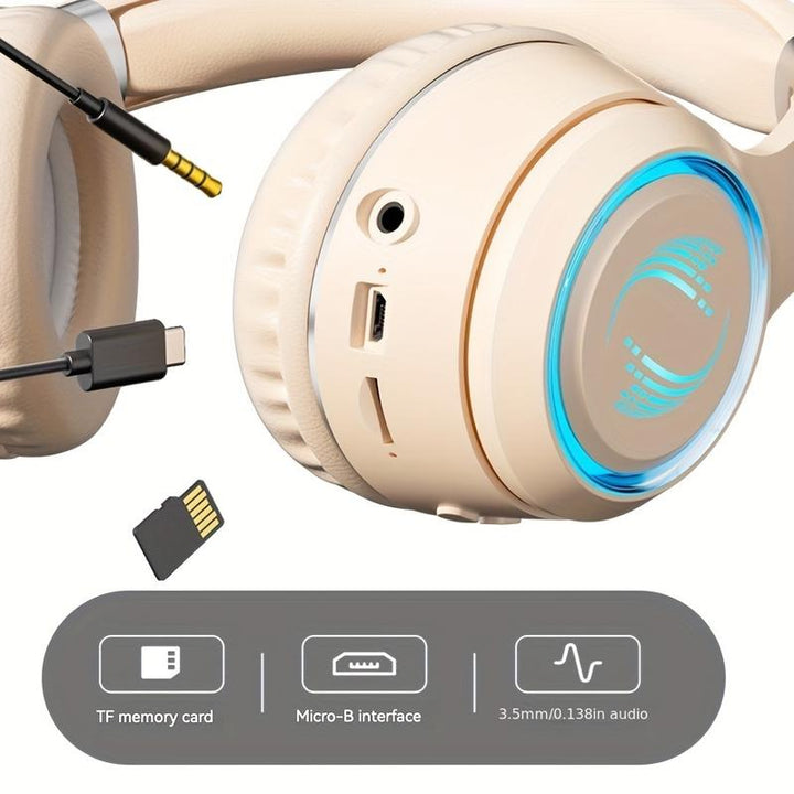 Over-Ear Wireless Headset with Wireless, Foldable Design, Long Battery Life, Support TF Card, Soft Cushion Earmuffs for Smart Phones and Laptops, Comfortable Fit, Suitable for All-Day Wear