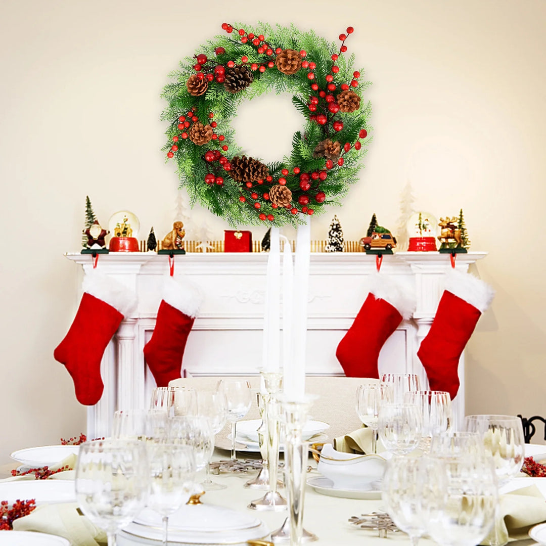 Christmas Wreath,18 Inch Artificial Front Door Wreaths for Hanging Decorations for Home Holiday Indoor/Outdoor Xmas Party Decor Christmas Decoration Simulation Rattan Berry Wreath