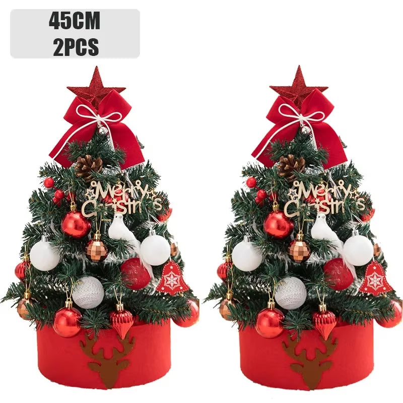 2PCS 2024 Christmas Decoration Desktop Christmas Tree Set Christmas Decoration Ornament Mini Small Christmas Tree Christmas Gift