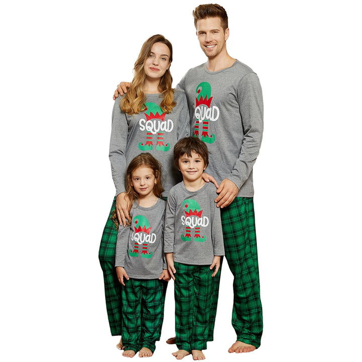 Kids Family Christmas Pajamas Matching Sets Long Sleeve Top and Green Plaid Pant Gifts Flame Retardant, 2-Piece, Size 2Y