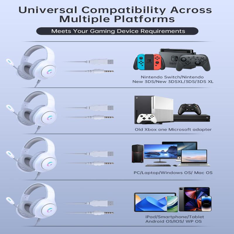 Microphone Active Noise Reduction Gaming Headset, Head-Mounted Wired Headset, Stereo Surround Headset, with RGB Lighting Effects, 50Mm Dynamic Unit, 3.5Mm Audio Jack, Support PS5, PC, Switch, Xboxseries