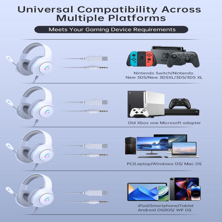 Microphone Active Noise Reduction Gaming Headset, Head-Mounted Wired Headset, Stereo Surround Headset, with RGB Lighting Effects, 50Mm Dynamic Unit, 3.5Mm Audio Jack, Support PS5, PC, Switch, Xboxseries
