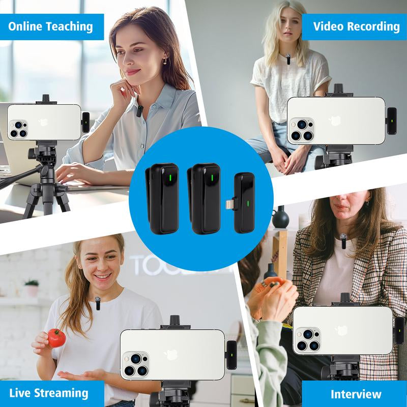 Wireless Microphone for Iphone, Ipad,, Lavalier Microphone for Video Recording - ASMR, Tiktok Audio Smartphone Professional Lapel Live Streaming Rechargeable Omnidirectional