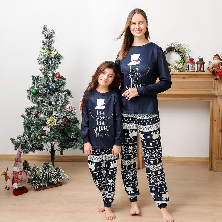 Matching Christmas Pajamas for Family, Funny Holiday Cute Let It Snow Print Tops Plaid Pants Xmas Sleepwear Pjs Set