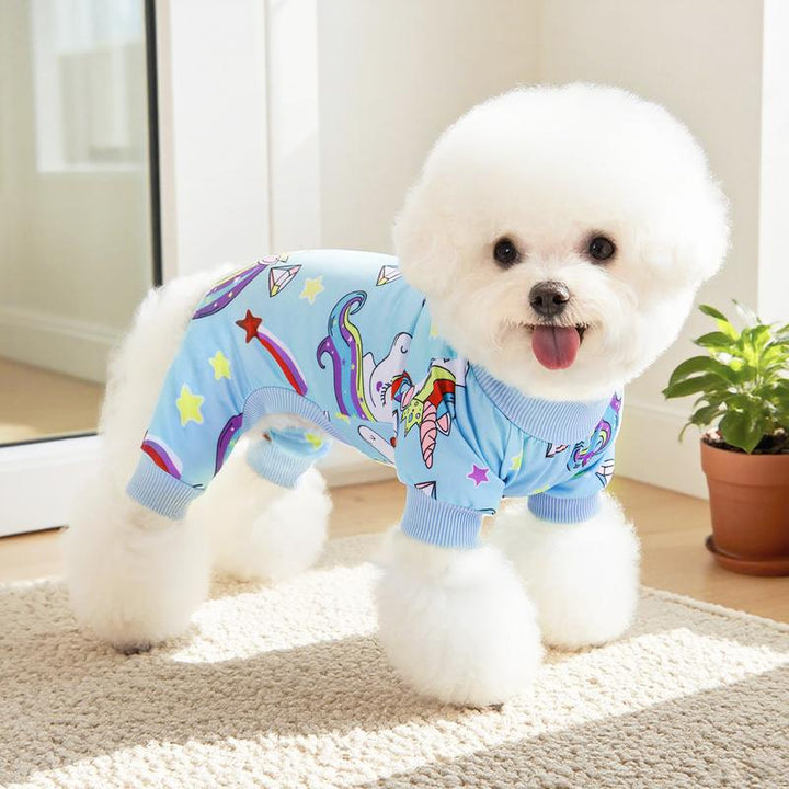 XPUDAC 4 Pieces Duckie & Strawberry Pattern Pajamas for Dogs Cozy Breathable Puppy Onesies Outfits for Doggie Cats Christmas Shirts Sleepwear Poodle Puppy Universal Fit Soft Material Easy Pull-On Design