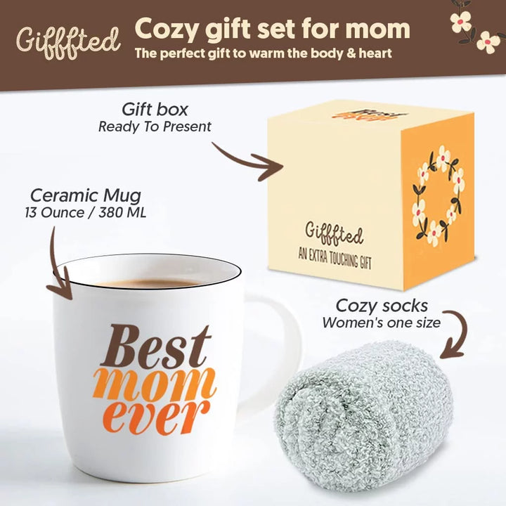 Triple  Worlds Best Mom Ever Coffee Mug & Socks Set for Mother, Gifts Ideas for Christmas,Valentines, Mothers Day, Birthday, from Daughter and Son, Cool Mommy Presents, Ceramic Cup 380Ml