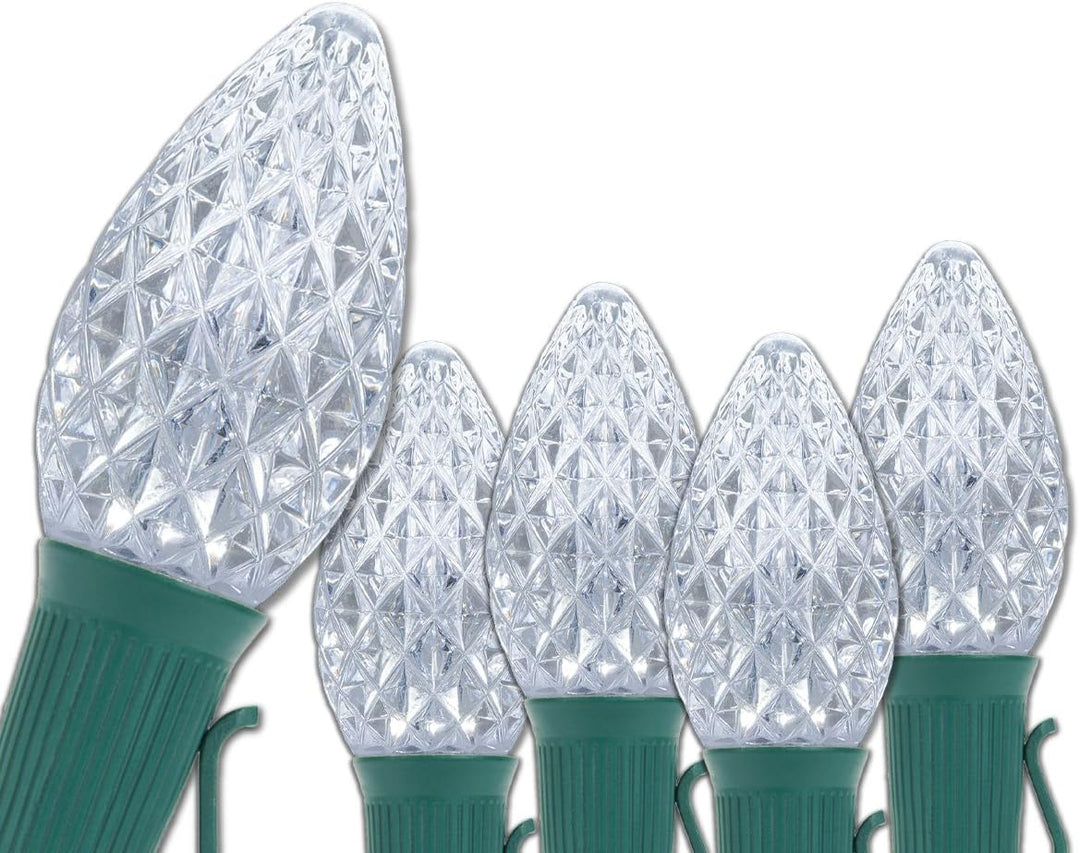 25 C7 Opticore Cool White Heavy Duty Christmas Lights – Outdoor Commercial Bulbs with 18 Gauge Green Wire (25 Ft)