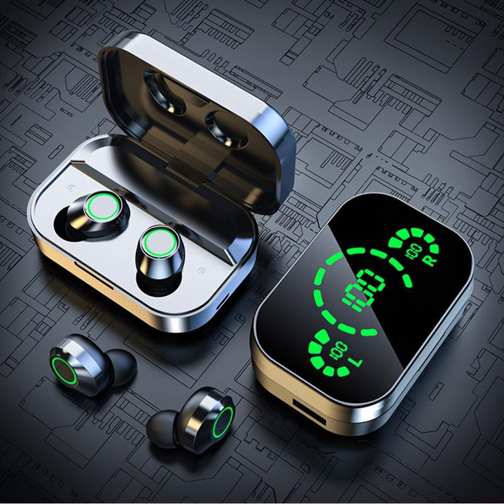 Xmenha Wireless Headset Earphones, Mini Earphones, Battery Level Display, Ultra Long Battery Life, and High Sound Quality Black Earbud