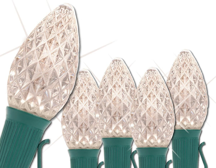 25' Warm White Opticore LED C7 Commercial Christmas Twinkle Lights – LED Christmas Twinkle String Lights, Outdoor Christmas Holiday Lights; Green Wire (25 Lights)