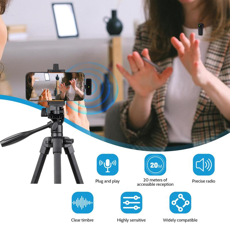 Wireless Microphone for Iphone, Ipad,, Lavalier Microphone for Video Recording - ASMR, Tiktok Audio Smartphone Professional Lapel Live Streaming Rechargeable Omnidirectional