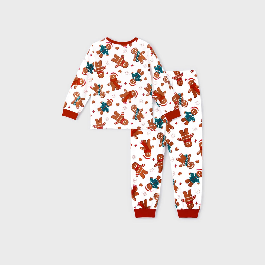 Girls Boys Christmas Pajamas Sets Family Matching Cartoon Gingerbread Man Holiday Flame Retardant Pjs, 2-Piece, Size 12-13 Years