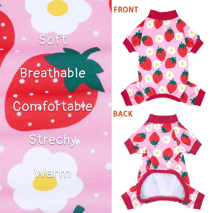 XPUDAC 4 Pieces Duckie & Strawberry Pattern Pajamas for Dogs Cozy Breathable Puppy Onesies Outfits for Doggie Cats Christmas Shirts Sleepwear Poodle Puppy Universal Fit Soft Material Easy Pull-On Design