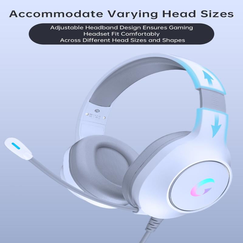 Microphone Active Noise Reduction Gaming Headset, Head-Mounted Wired Headset, Stereo Surround Headset, with RGB Lighting Effects, 50Mm Dynamic Unit, 3.5Mm Audio Jack, Support PS5, PC, Switch, Xboxseries